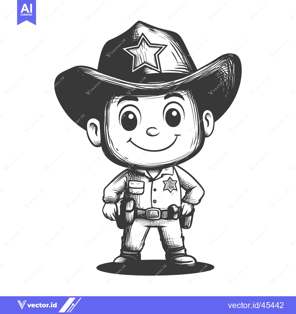 Premium Vector of Hand-drawn Illustration of a Smiling Cartoon Cowboy Sheriff