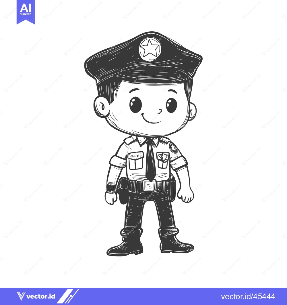 Premium Vector of Hand-drawn Illustration of a Smiling Cartoon Police Officer