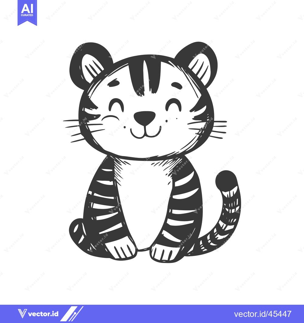 Premium Vector of Hand-Drawn Illustration of a Smiling Cartoon Tiger