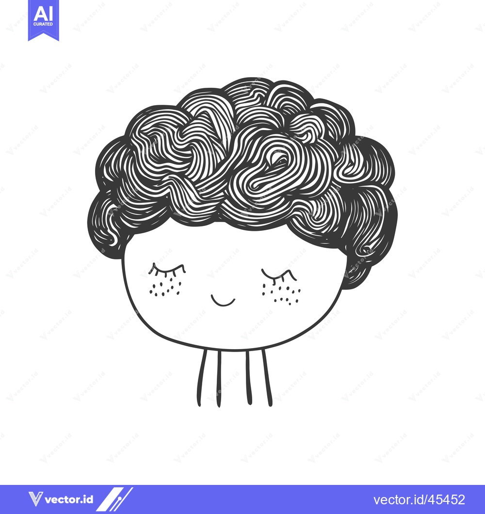 Premium Vector of Hand-drawn illustration of a smiling character with curly hair and fre