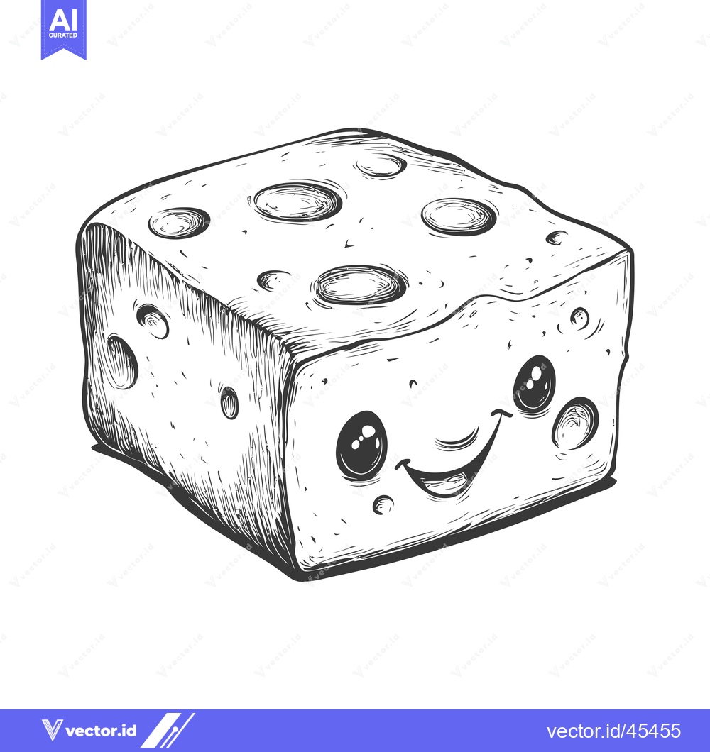 Premium Vector dari Hand-Drawn Illustration of a Smiling Cheese Cube with Holes