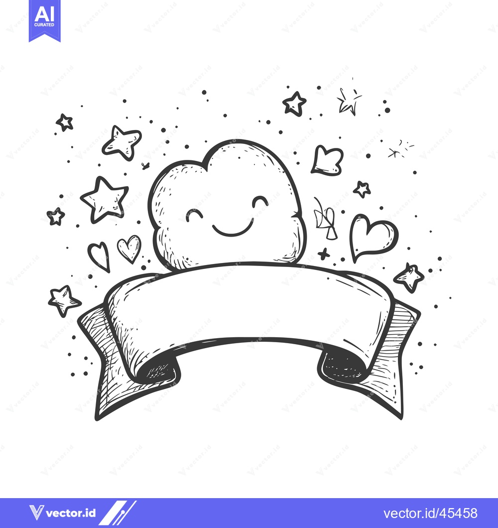 Premium Vector of Hand-Drawn Illustration of a Smiling Cloud with a Banner and Stars