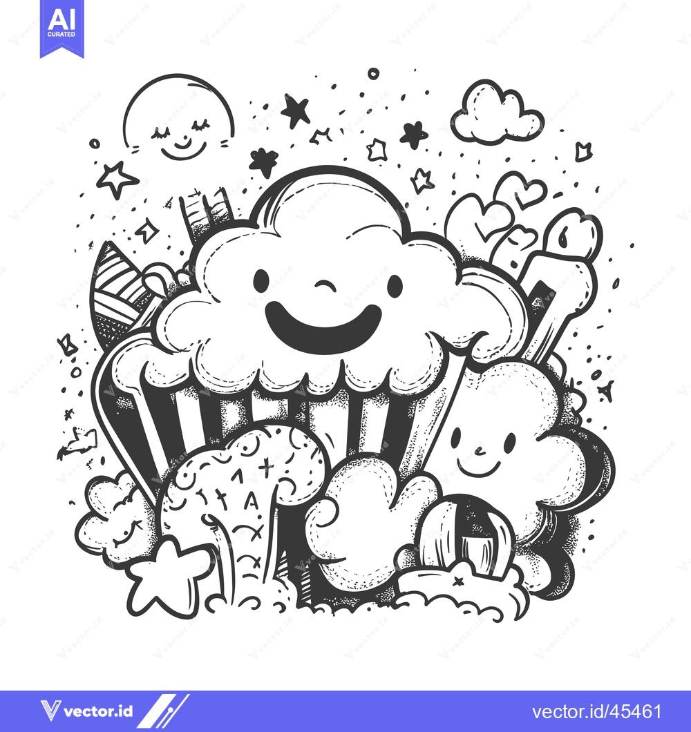 Premium Vector of Hand-drawn Illustration of a Smiling Cloud with Stars and Other Whimsi