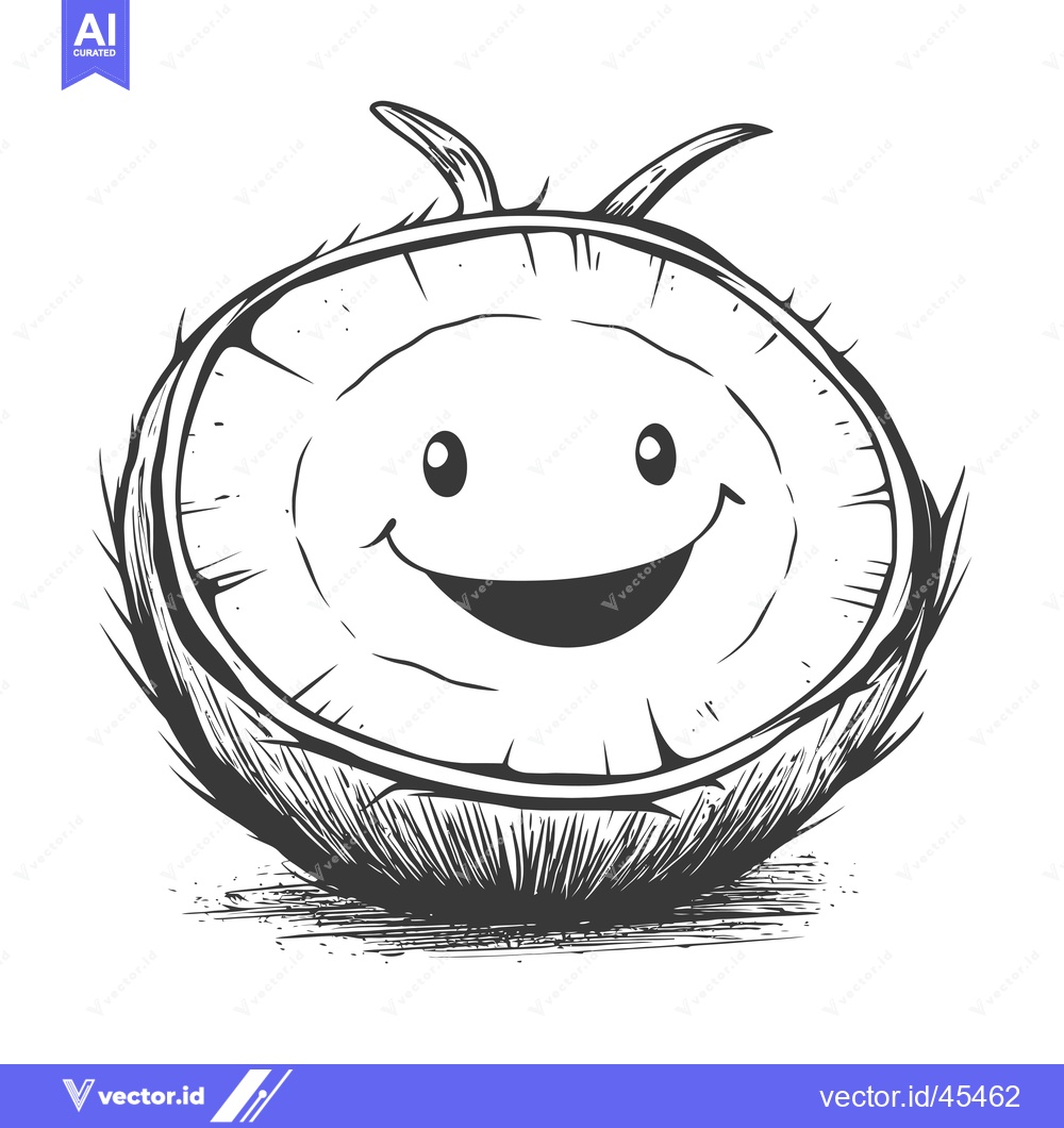 Premium Vector dari Hand-drawn illustration of a smiling coconut with a happy expression.