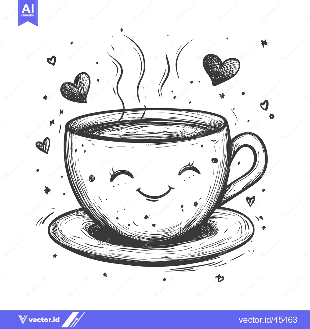 Premium Vector of Hand-drawn Illustration of a Smiling Coffee Cup with Hearts and Steam