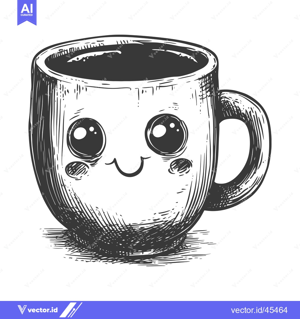 Premium Vector dari Hand-drawn Illustration of a Smiling Coffee Mug with Big Eyes