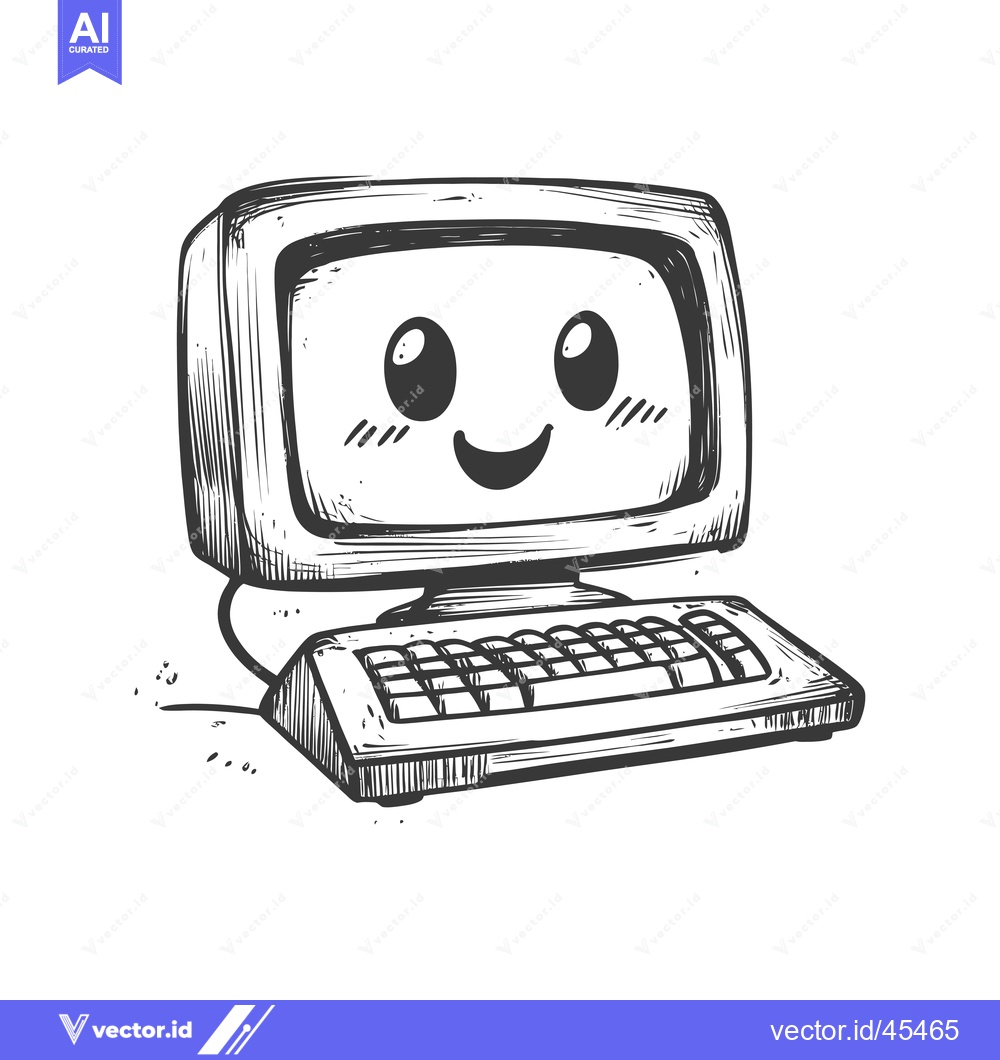 Premium Vector dari Hand-drawn illustration of a smiling computer with a keyboard