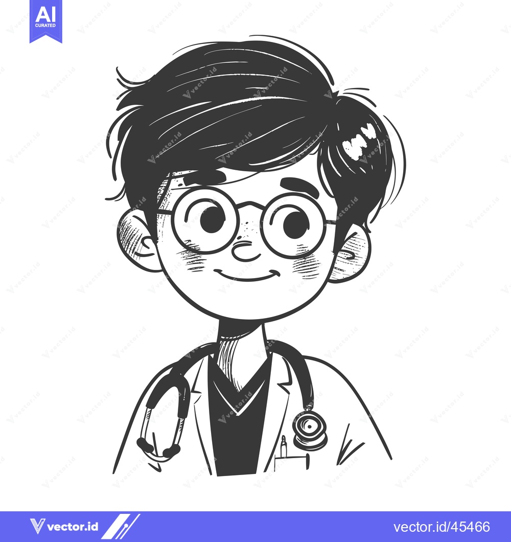 Premium Vector of Hand-drawn illustration of a smiling doctor with a stethoscope