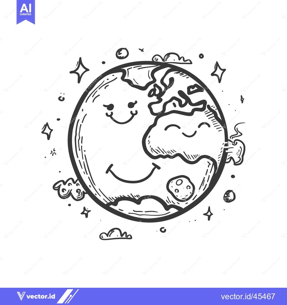 Premium Vector dari Hand-Drawn Illustration of a Smiling Earth with a Crater and Stars