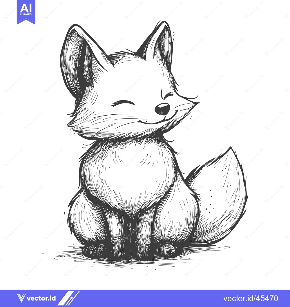 Premium Vector of Hand-Drawn Illustration of a Smiling Fox Sitting with its Tail Curved