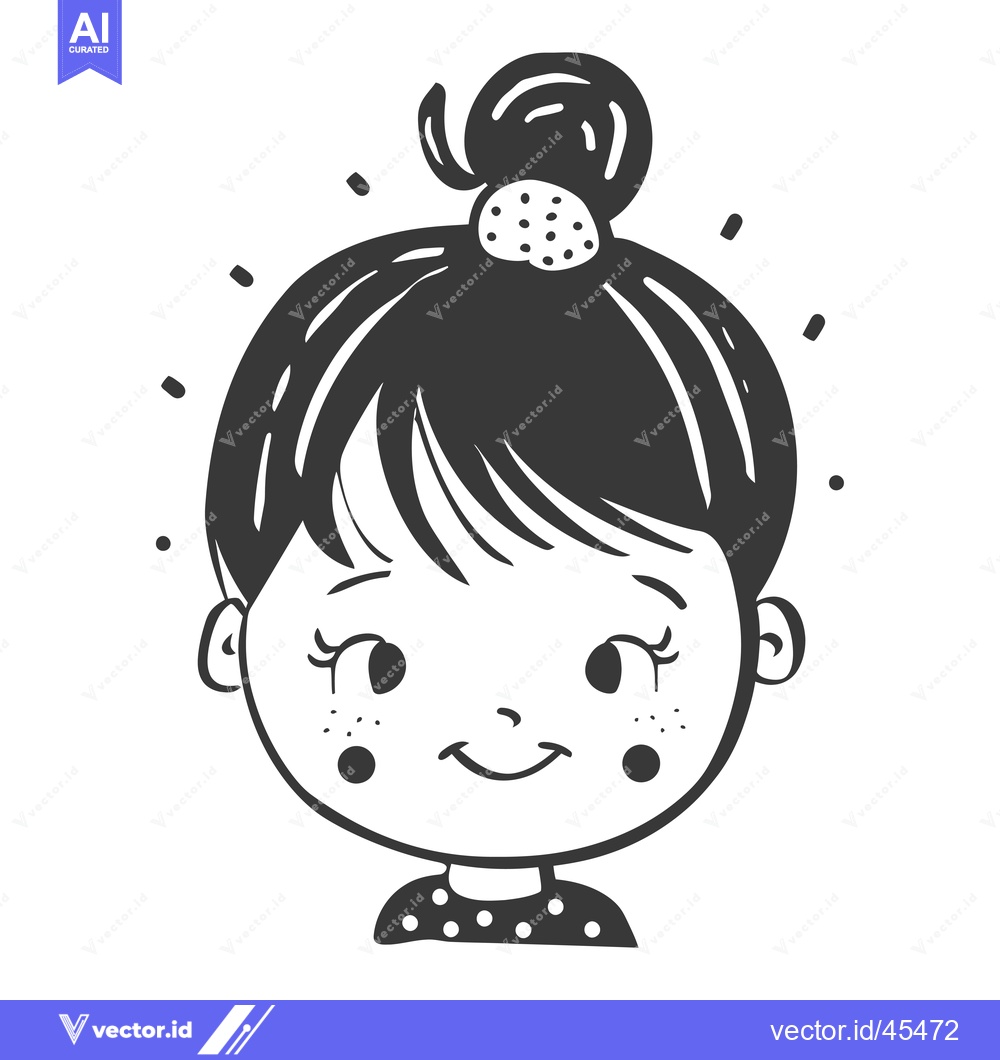 Premium Vector dari Hand-Drawn Illustration of a Smiling Girl with a Bun