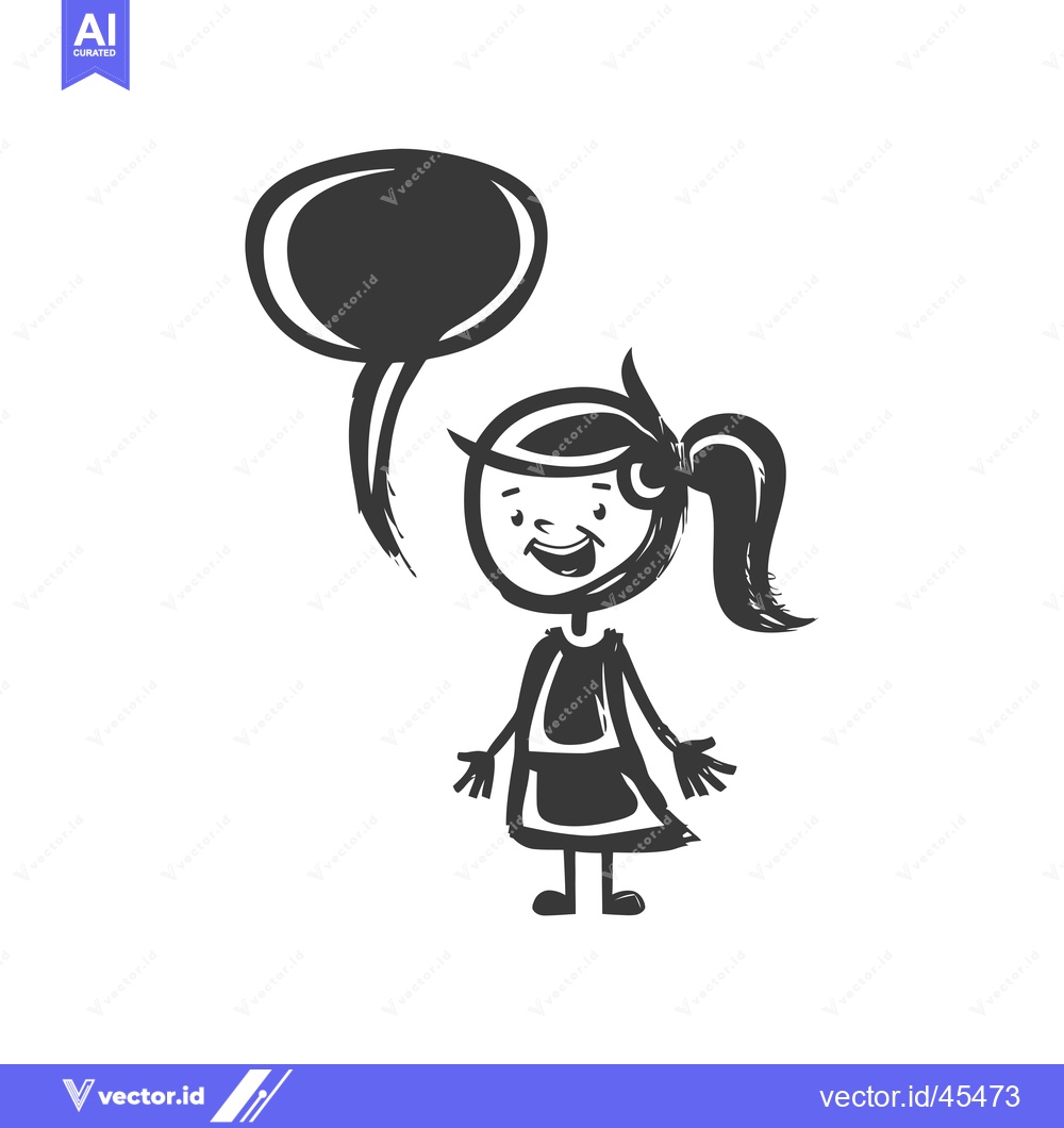 Premium Vector dari Hand-drawn illustration of a smiling girl with a speech bubble