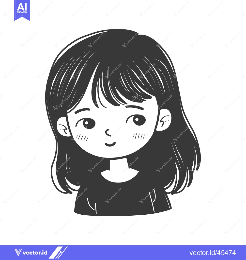 Premium Vector of Hand-drawn Illustration of a Smiling Girl with Black Hair