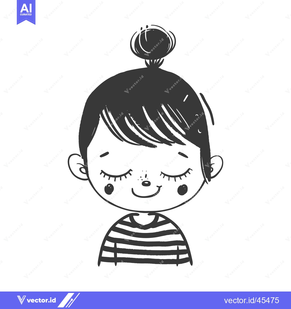 Premium Vector dari Hand-drawn Illustration of a Smiling Girl with Closed Eyes and a Strip