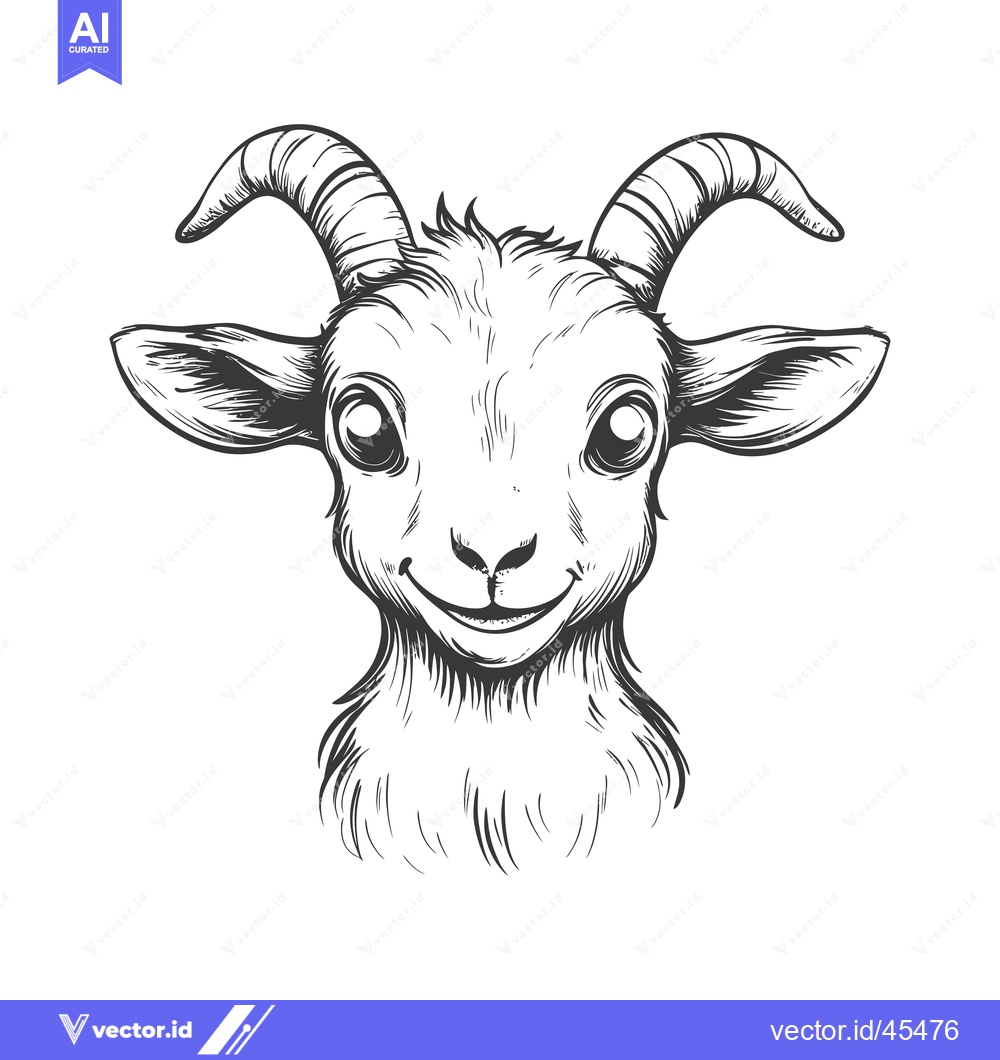 Premium Vector of Hand-drawn illustration of a smiling goat's head with horns