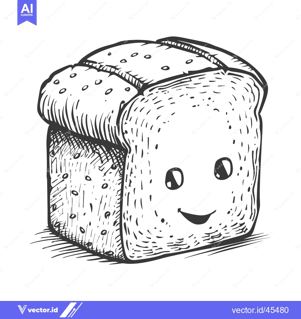 Premium Vector dari Hand-drawn Illustration of a Smiling Loaf of Bread with Eyes