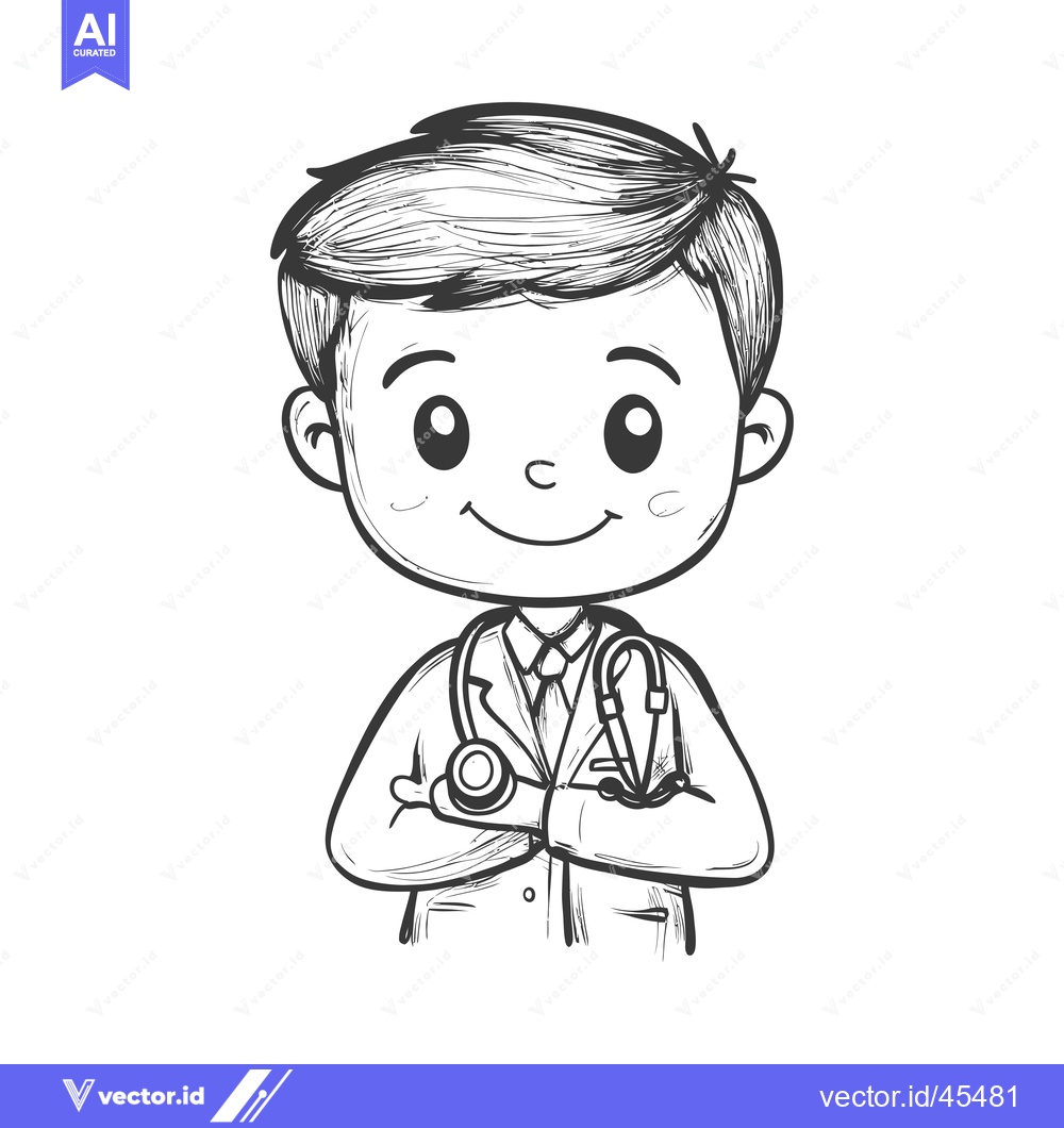 Premium Vector of Hand-Drawn Illustration of a Smiling Male Doctor with a Stethoscope