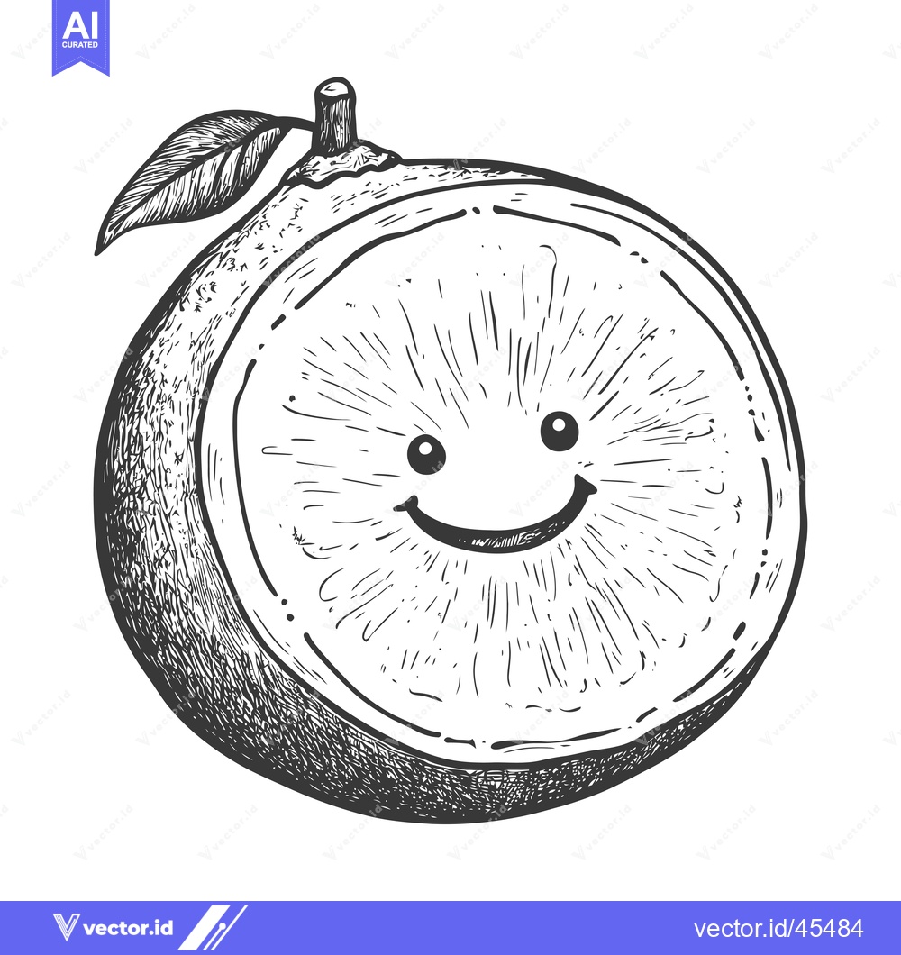 Premium Vector of Hand-drawn illustration of a smiling orange half with a leaf