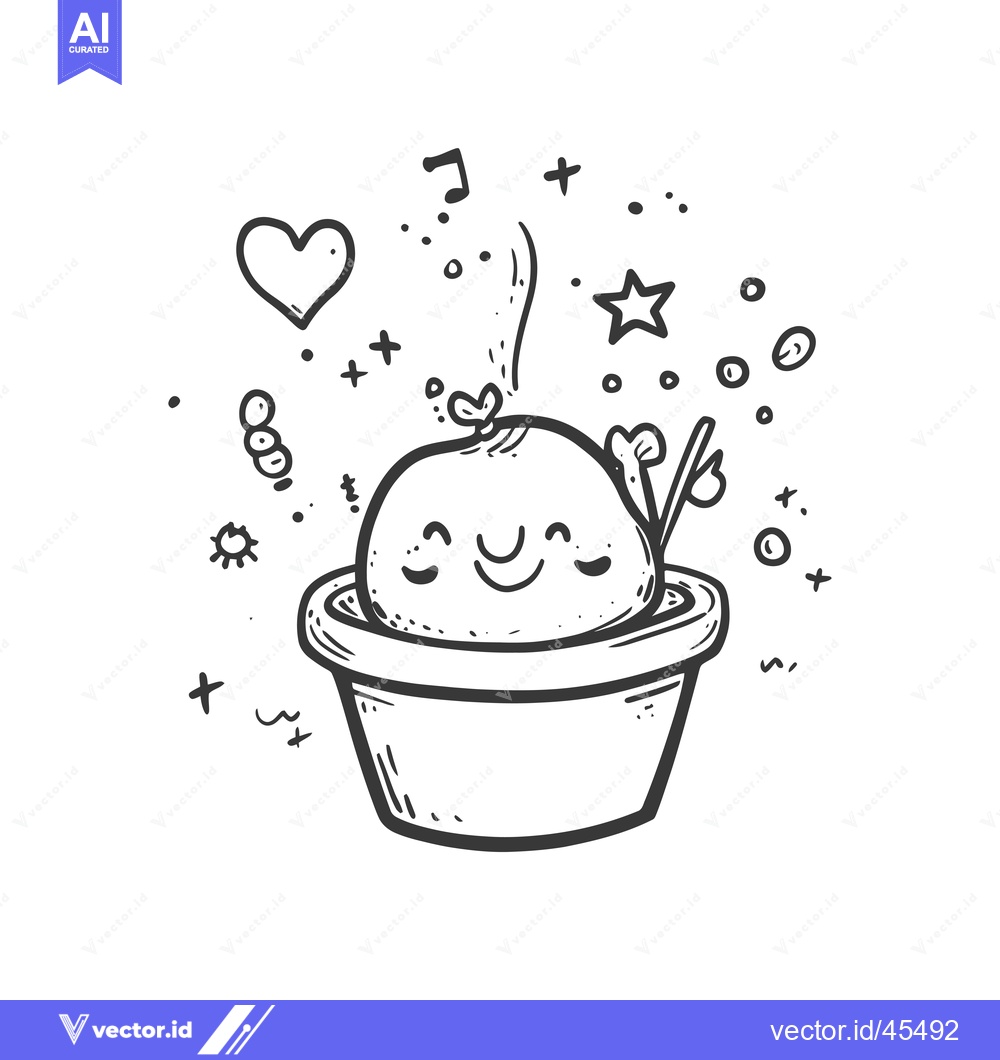 Premium Vector of Hand-Drawn Illustration of a Smiling Potted Plant with Surrounding Dec