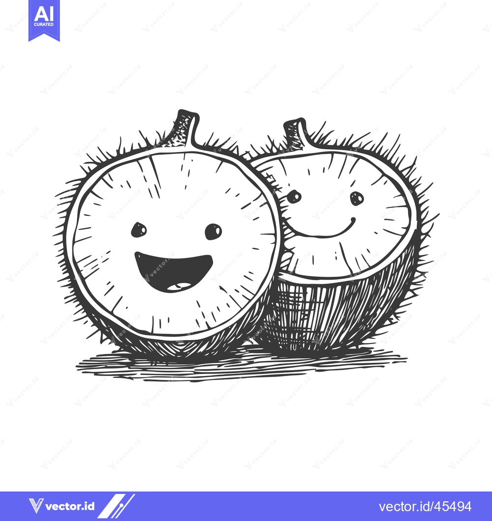Premium Vector of Hand-drawn illustration of a smiling rambutan fruit with half cut
