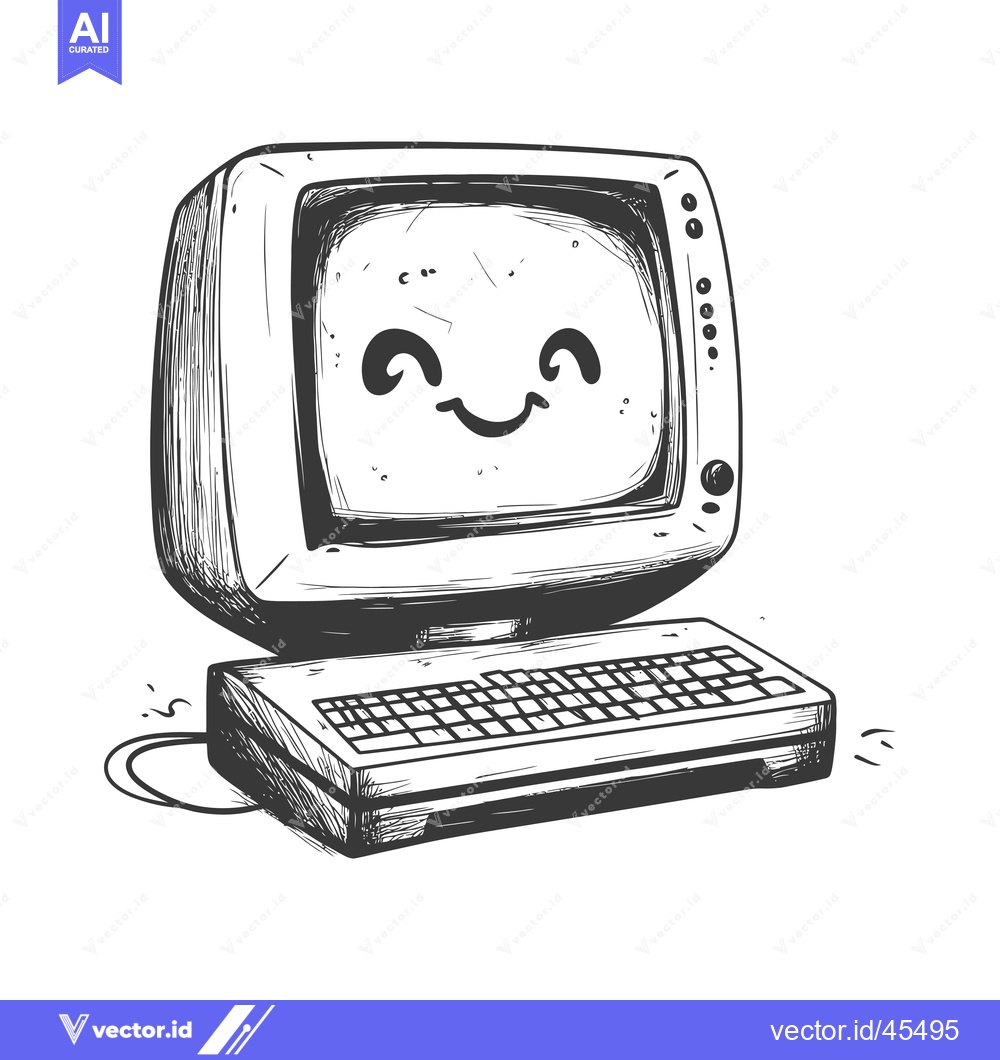 Premium Vector of Hand-drawn illustration of a smiling retro computer with a keyboard