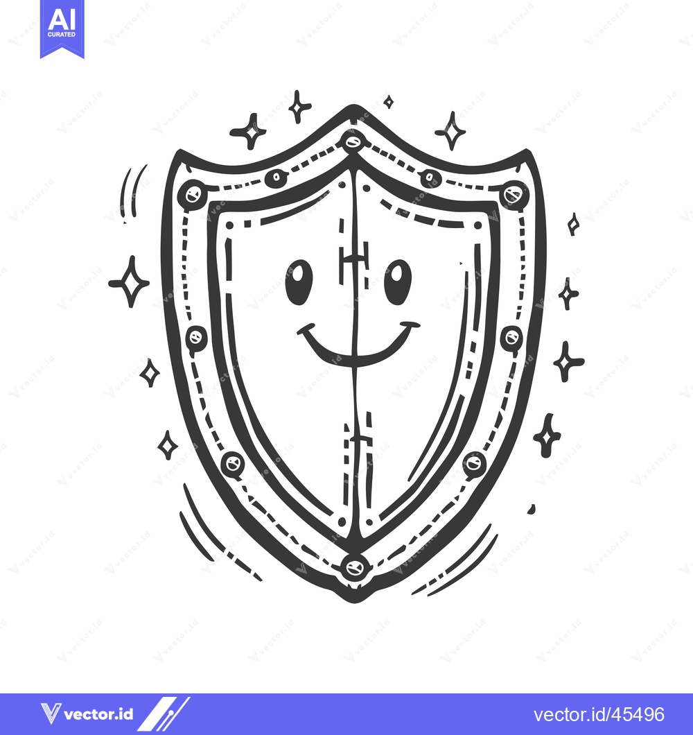 Premium Vector of Hand-drawn Illustration of a Smiling Shield with Decorative Elements