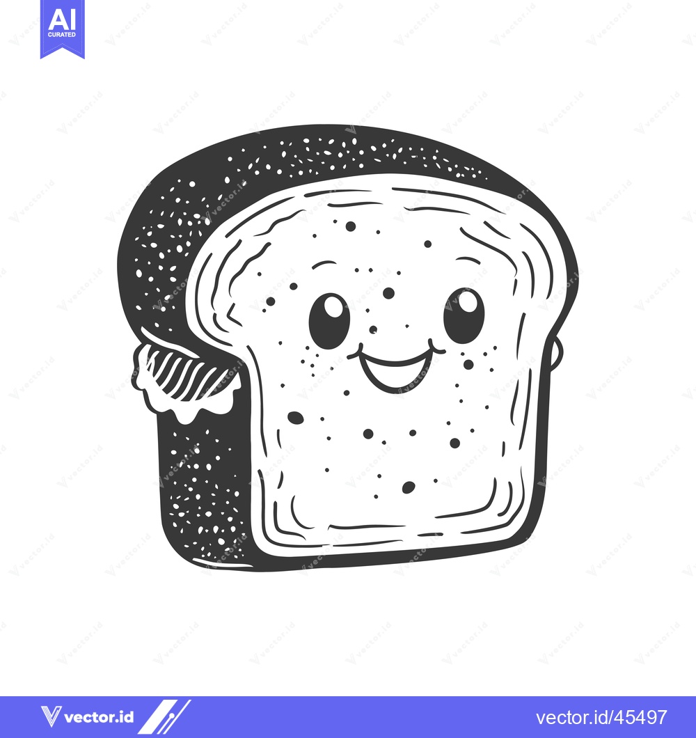 Premium Vector dari Hand-Drawn Illustration of a Smiling Slice of Bread with Big Eyes