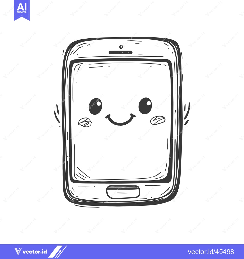 Premium Vector of Hand-drawn illustration of a smiling smartphone with cute eyes
