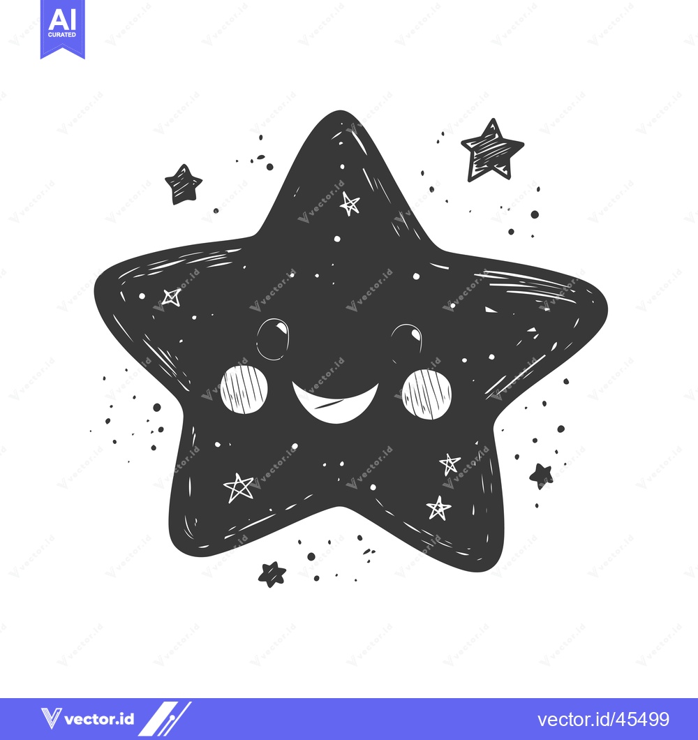 Premium Vector of Hand-drawn Illustration of a Smiling Star with Smaller Stars and Dots