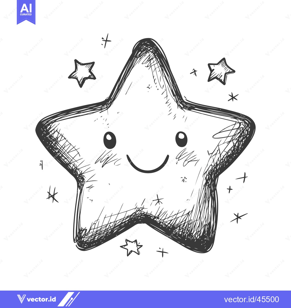 Premium Vector dari Hand-drawn Illustration of a Smiling Star with Surrounding Stars