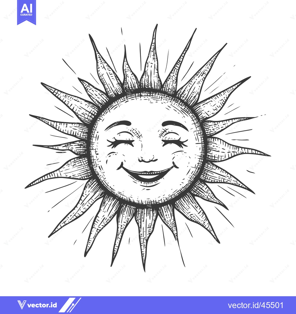 Premium Vector dari Hand-drawn Illustration of a Smiling Sun with Closed Eyes