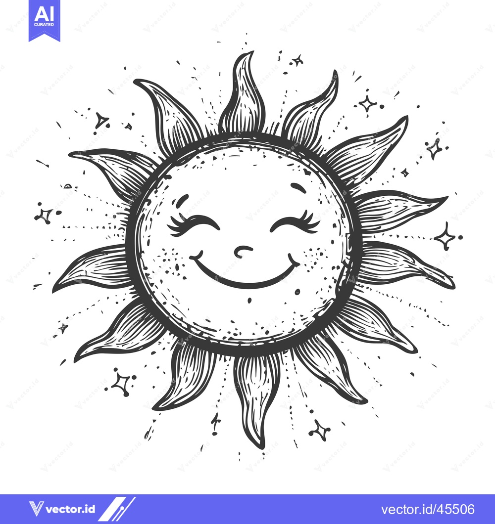 Premium Vector of Hand-drawn Illustration of a Smiling Sun with Rays and Stars