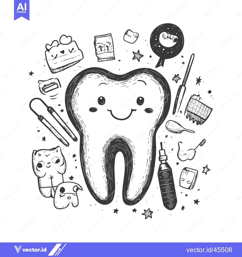 Premium Vector of Hand-Drawn Illustration of a Smiling Tooth Surrounded by Dental Care I