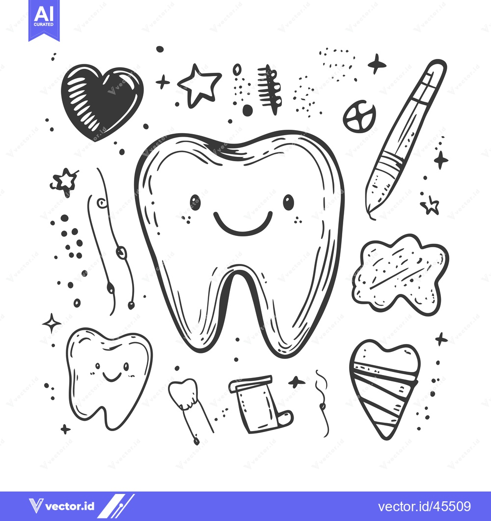 Premium Vector dari Hand-Drawn Illustration of a Smiling Tooth with Dental Care Symbols
