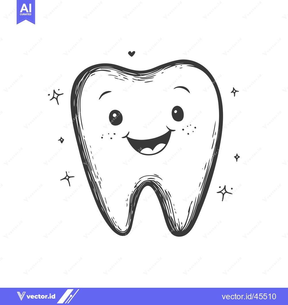 Premium Vector of Hand-drawn Illustration of a Smiling Tooth with Freckles