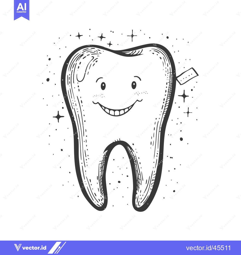 Premium Vector dari Hand-Drawn Illustration of a Smiling Tooth with Sparkling Details