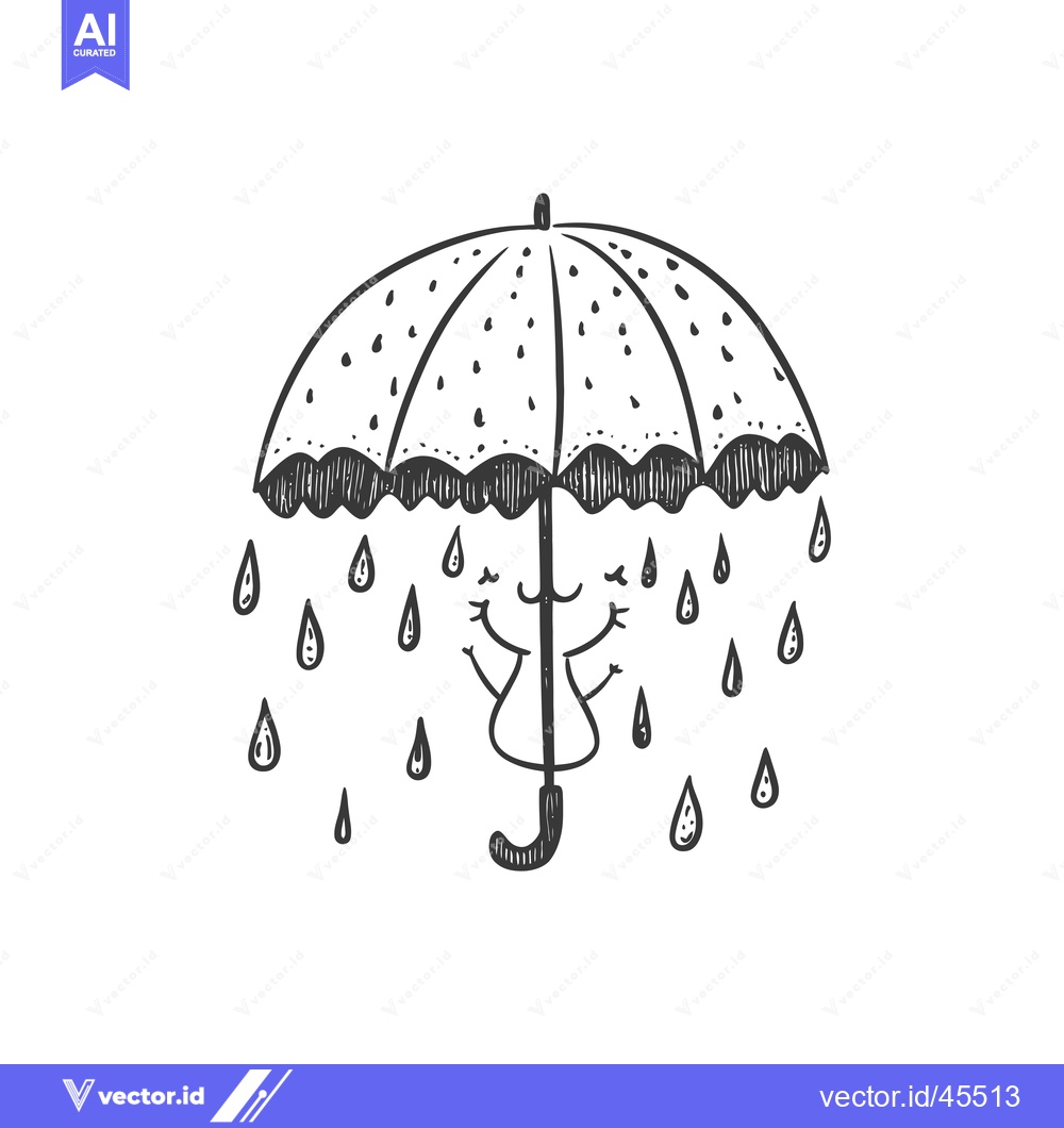 Premium Vector dari Hand-drawn illustration of a smiling umbrella with raindrops