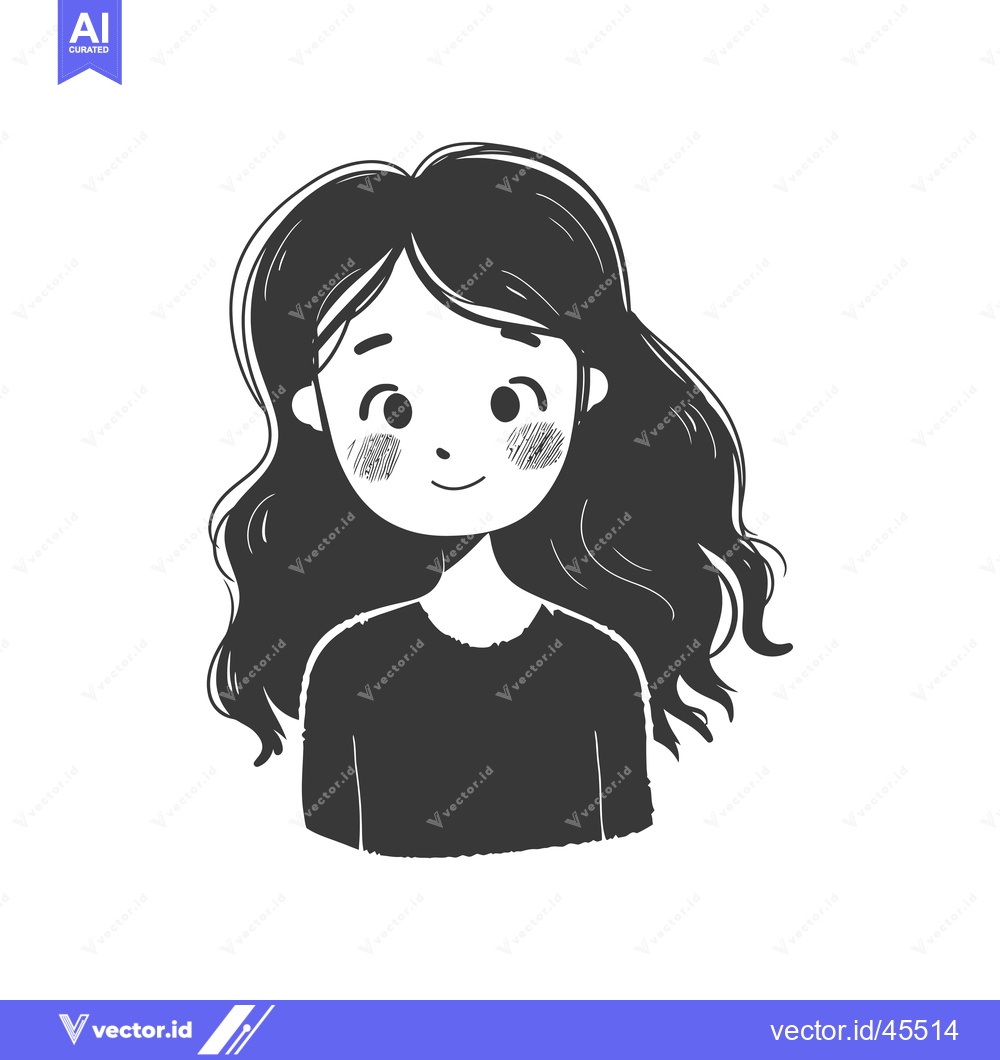 Premium Vector of Hand-drawn illustration of a smiling woman with long curly hair