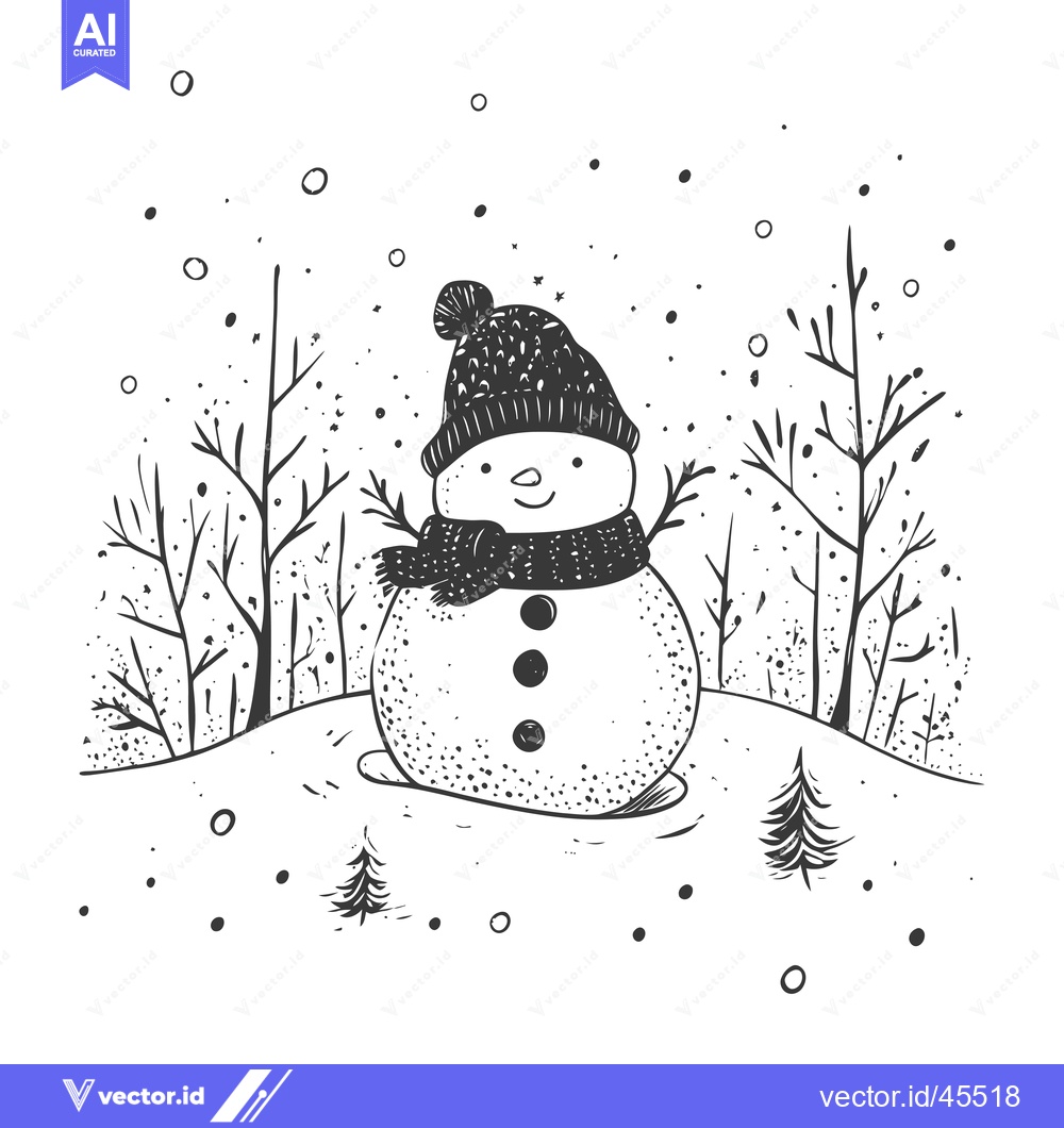 Premium Vector dari Hand-drawn Illustration of a Snowman in a Winter Landscape