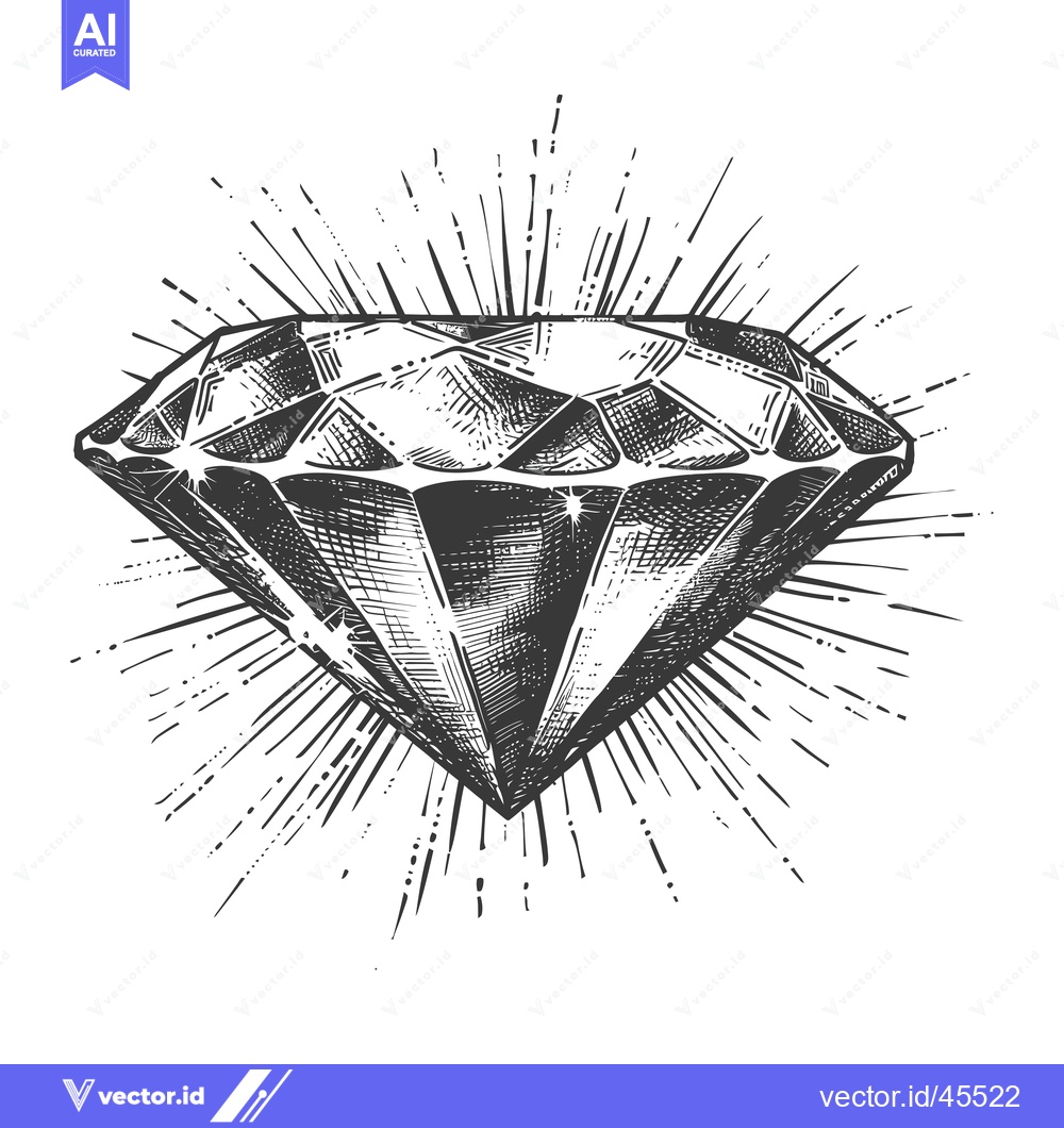Premium Vector of Hand-Drawn Illustration of a Sparkling Diamond with Sunburst Effect