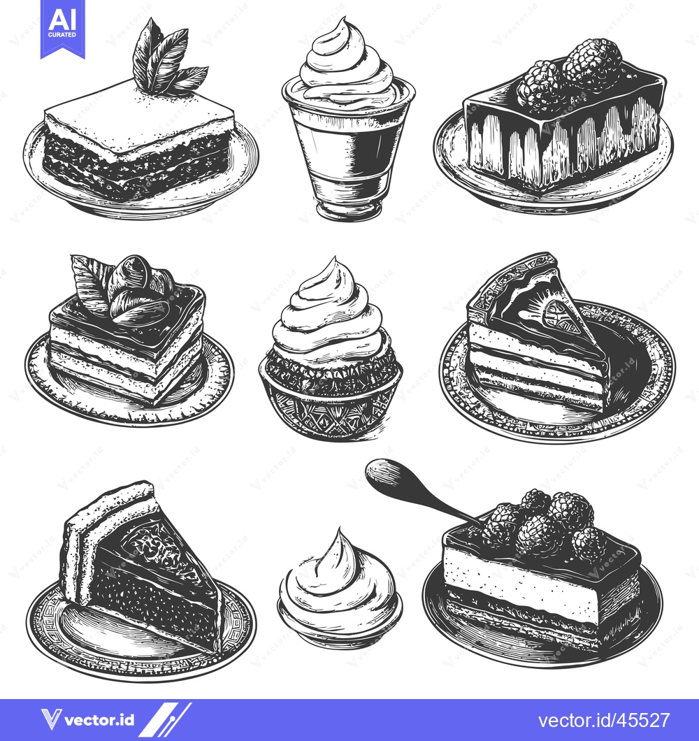 Premium Vector dari Hand-drawn Illustration of Assorted Cakes and Desserts