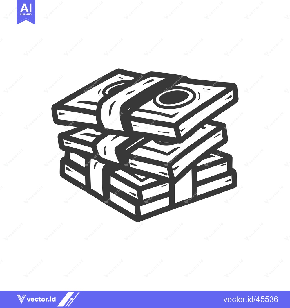 Premium Vector dari Hand-drawn illustration of a stack of cash with a rubber band