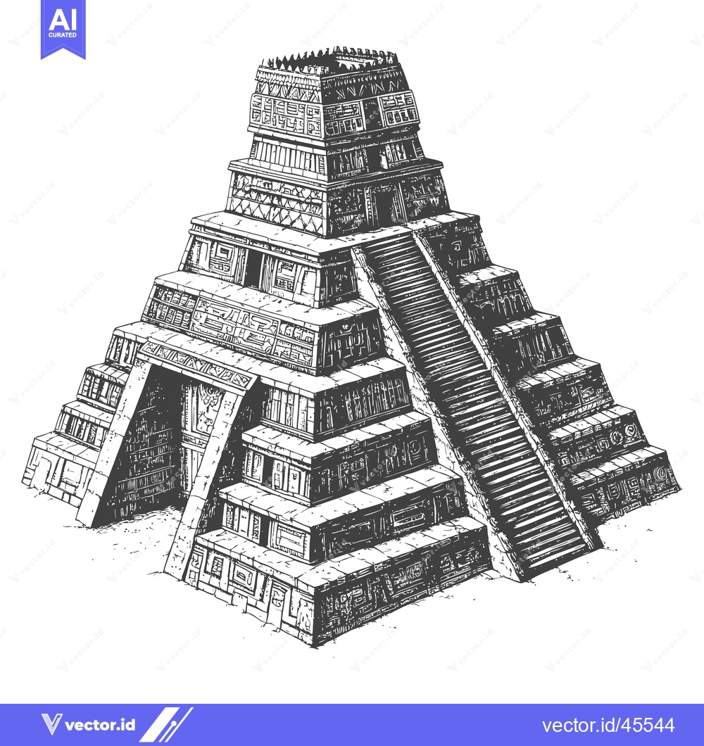 Premium Vector of Hand-Drawn Illustration of a Stepped Mayan Pyramid with an Entrance