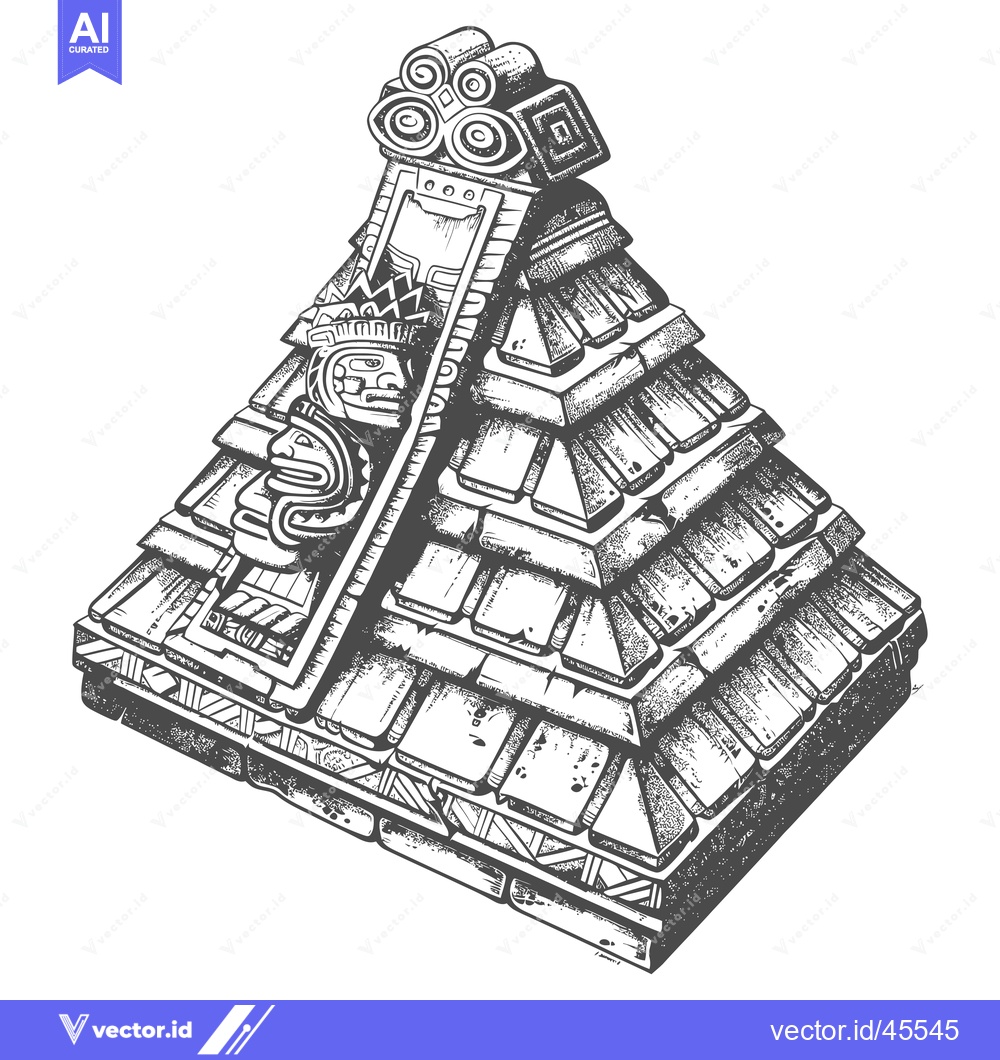 Premium Vector dari Hand-Drawn Illustration of a Stepped Pyramid with Intricate Designs an