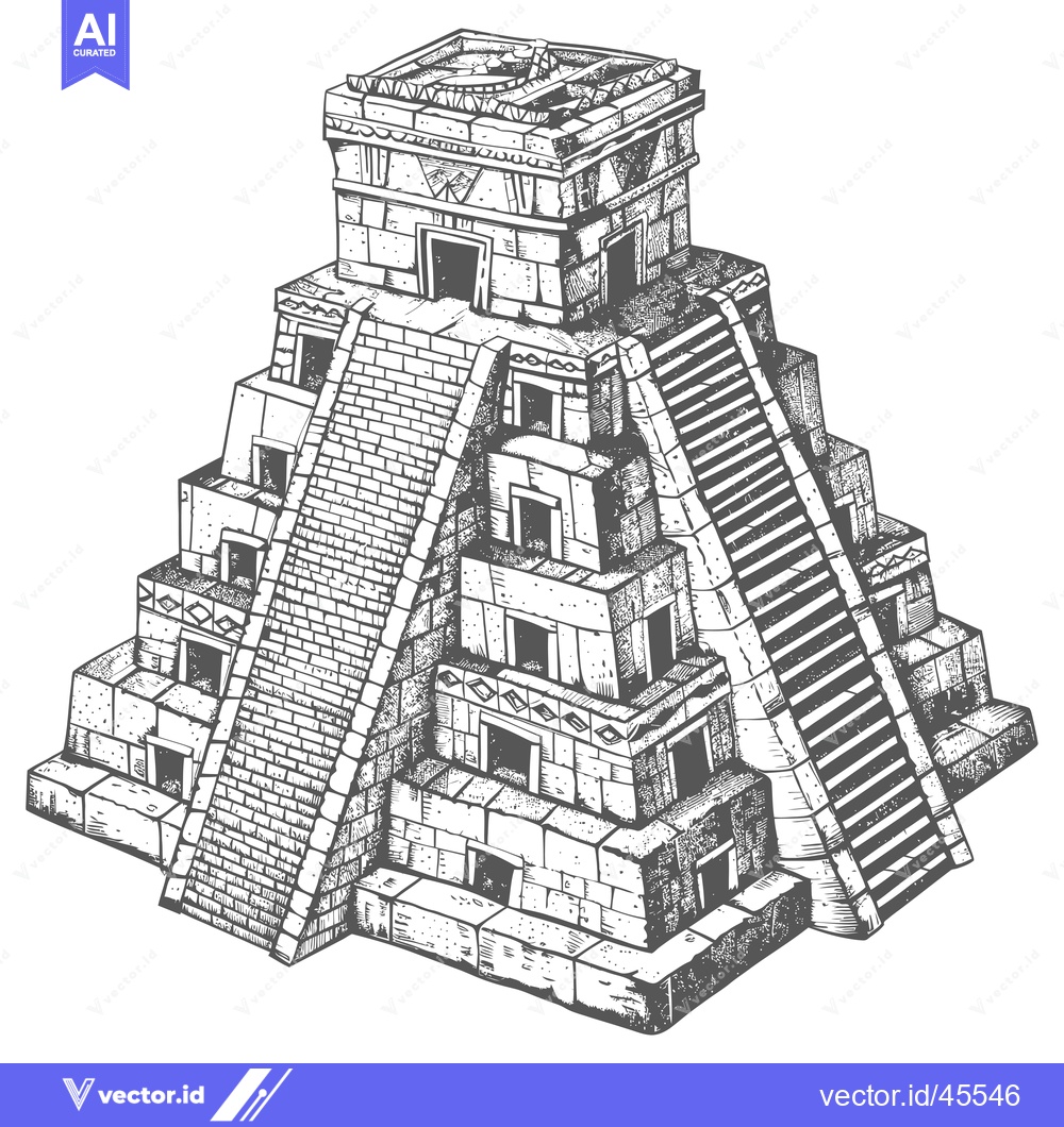 Premium Vector dari Hand-Drawn Illustration of a Stepped Pyramid with Ornamental Details