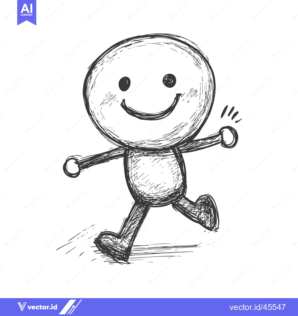 Premium Vector dari Hand-drawn Illustration of a Stick Figure Running with a Smile