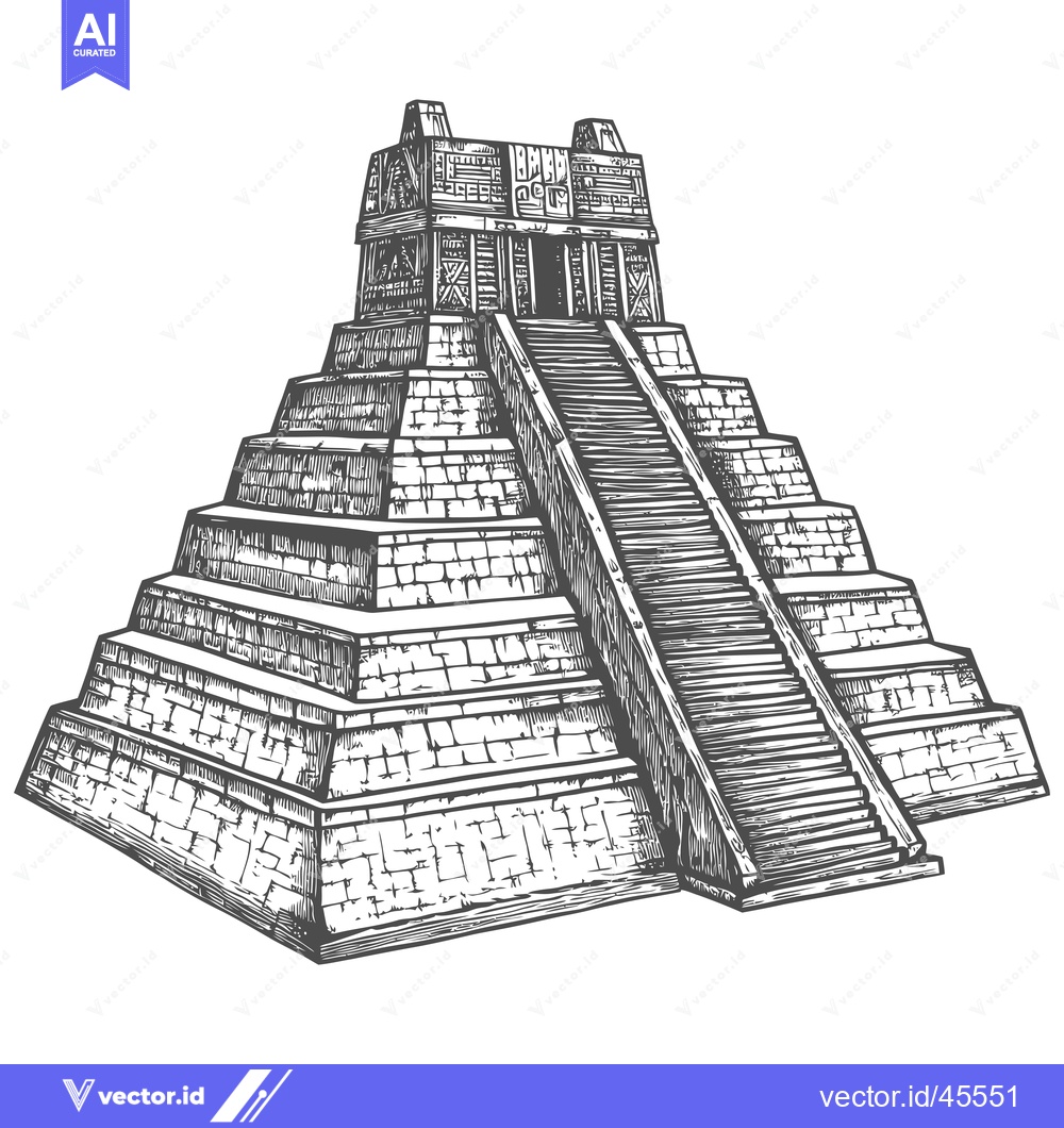Premium Vector of Hand-drawn Illustration of a Stone Pyramid with a Staircase