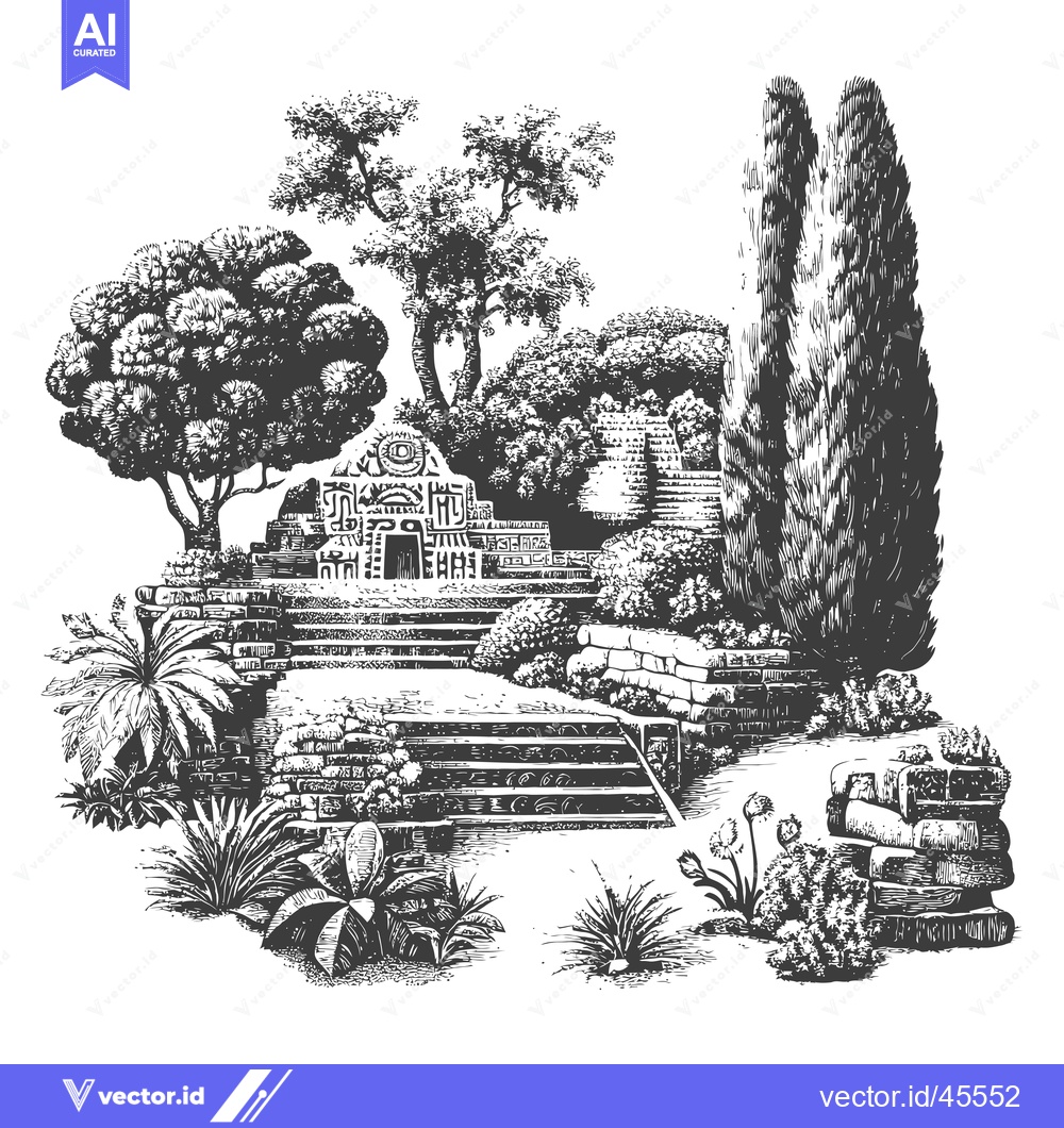 Premium Vector dari Hand-drawn Illustration of a Stone Structure and Lush Greenery