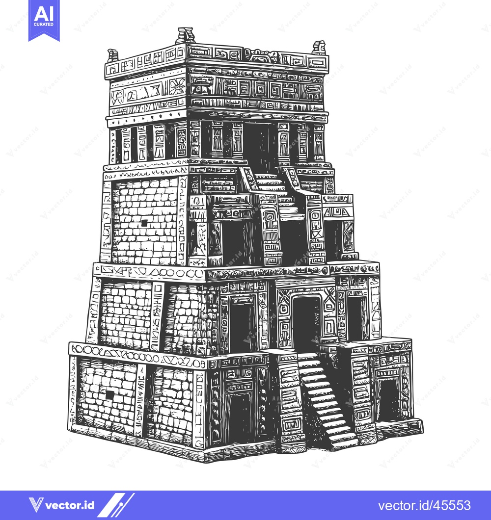 Premium Vector dari Hand-drawn Illustration of a Stone Temple with Detailed Carvings