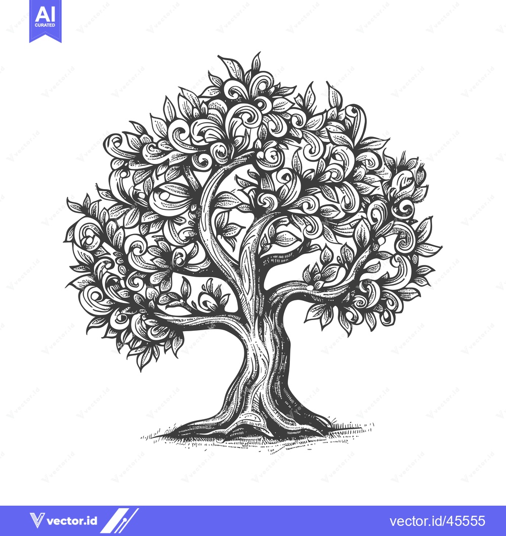 Premium Vector of Hand-drawn illustration of a stylized tree with intricate foliage and